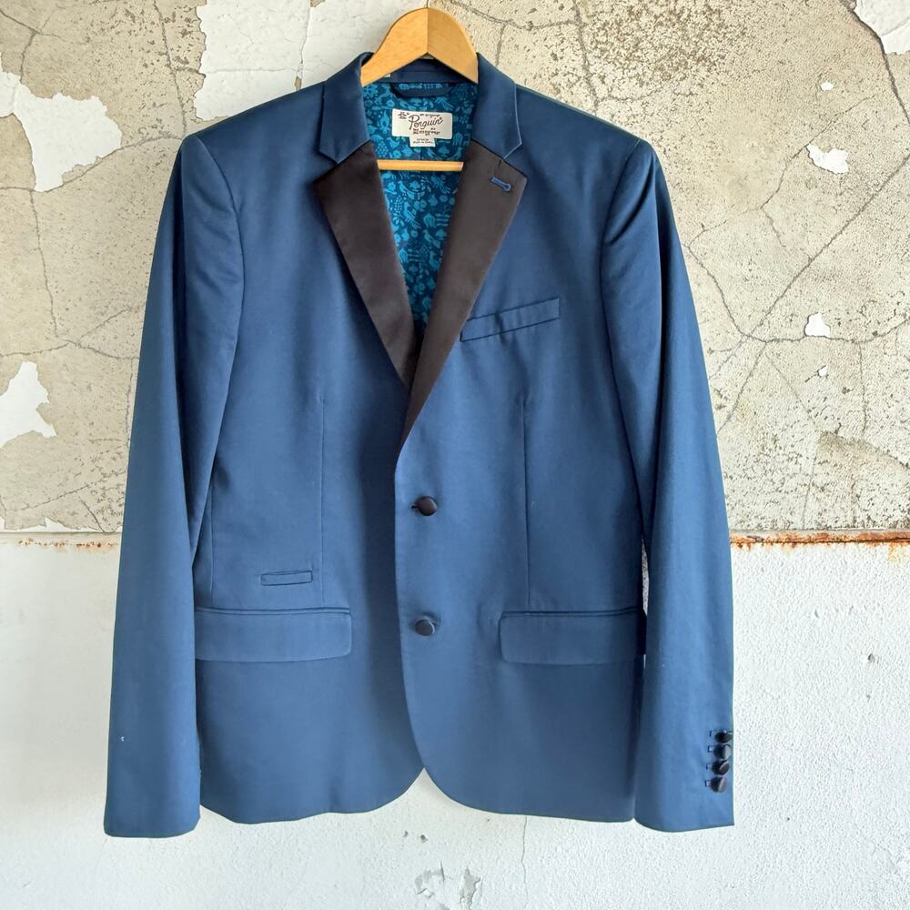 Original Penguin Blazer Mens M Blue Tuxedo Jacket Black Satin Lapel Floral Lined